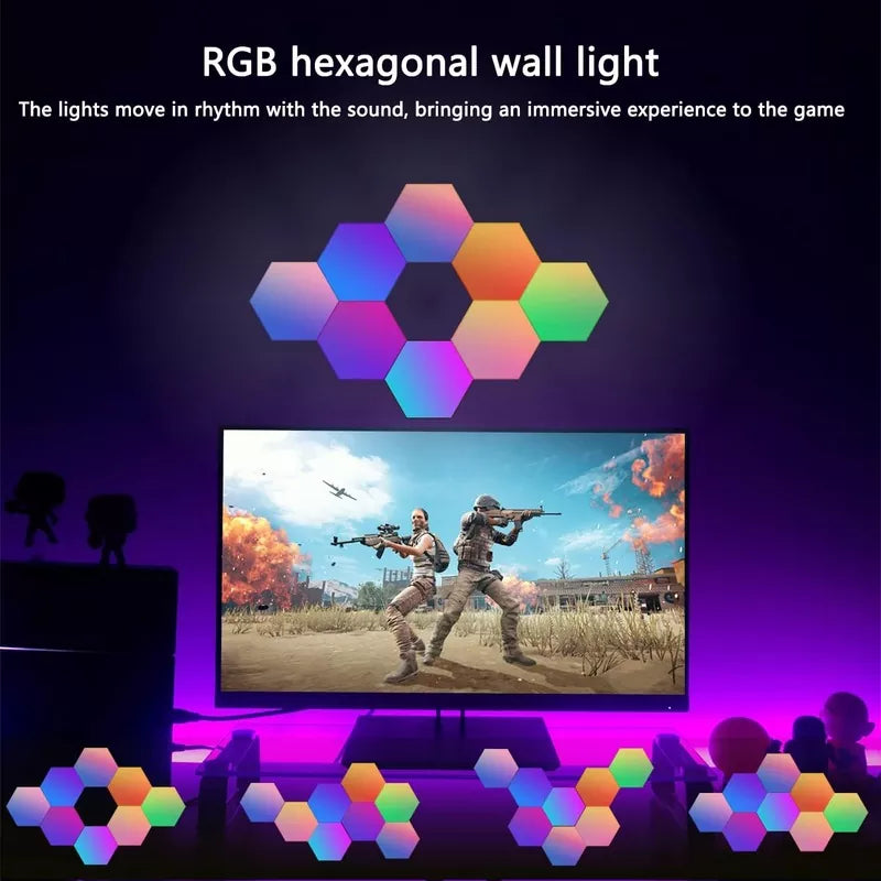 Hexagonal Light LED Wall Plate Built-in Microphone With Remote and App Control