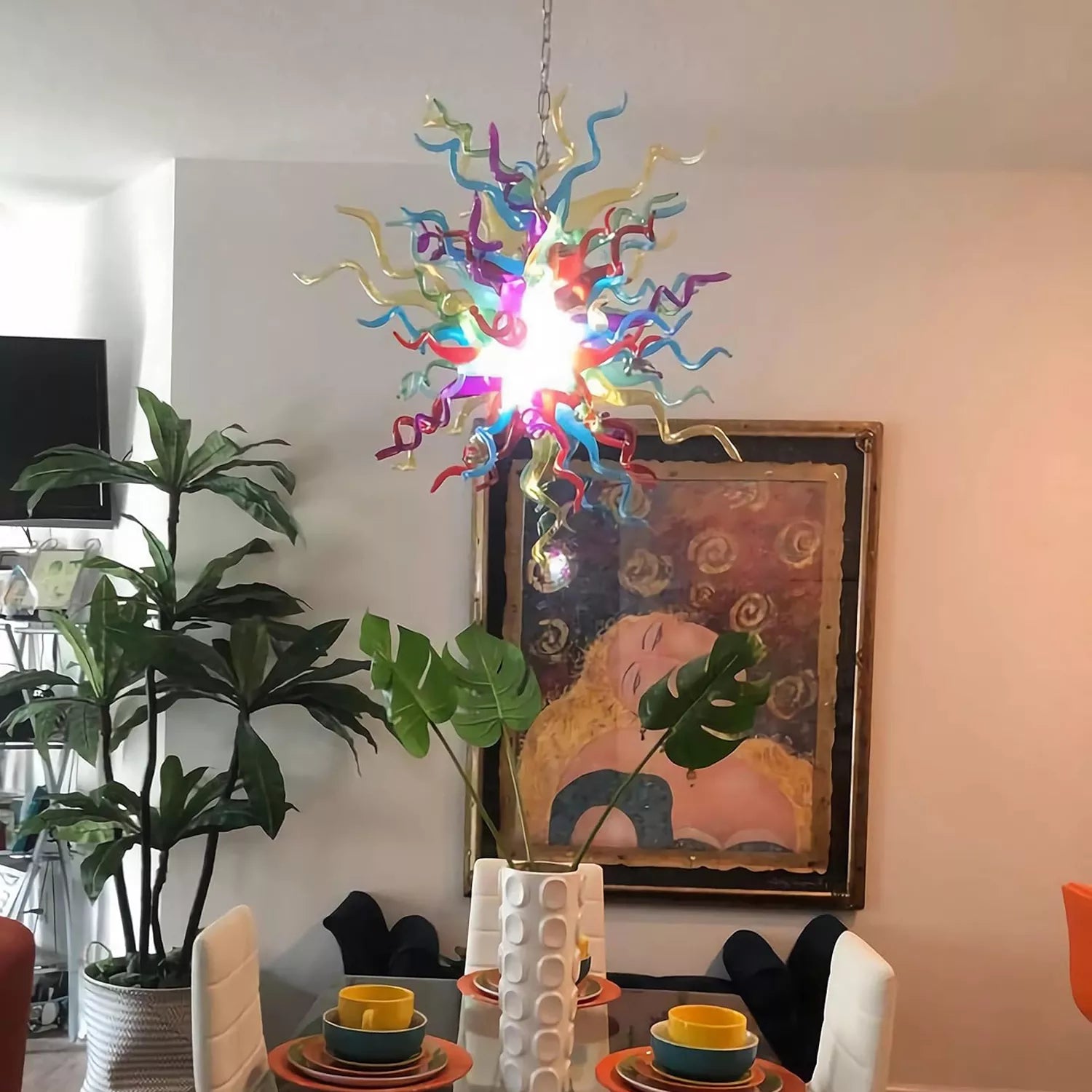 Chihuly Style Blown Glass Chandelier Multi Colors