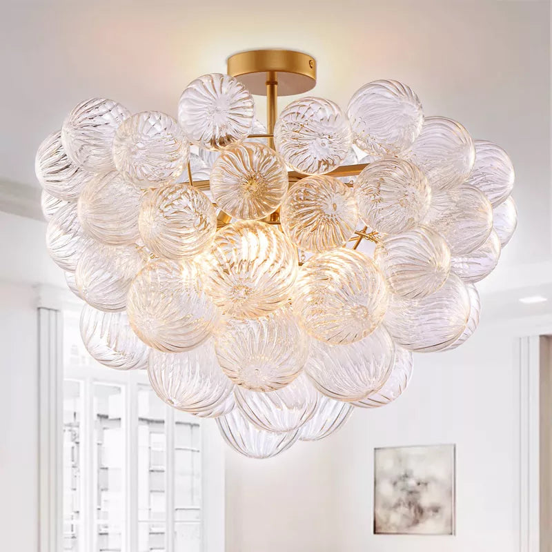 Bubble Glass Ceiling Light Talia Style Brass Finish D24" X H18"-T2