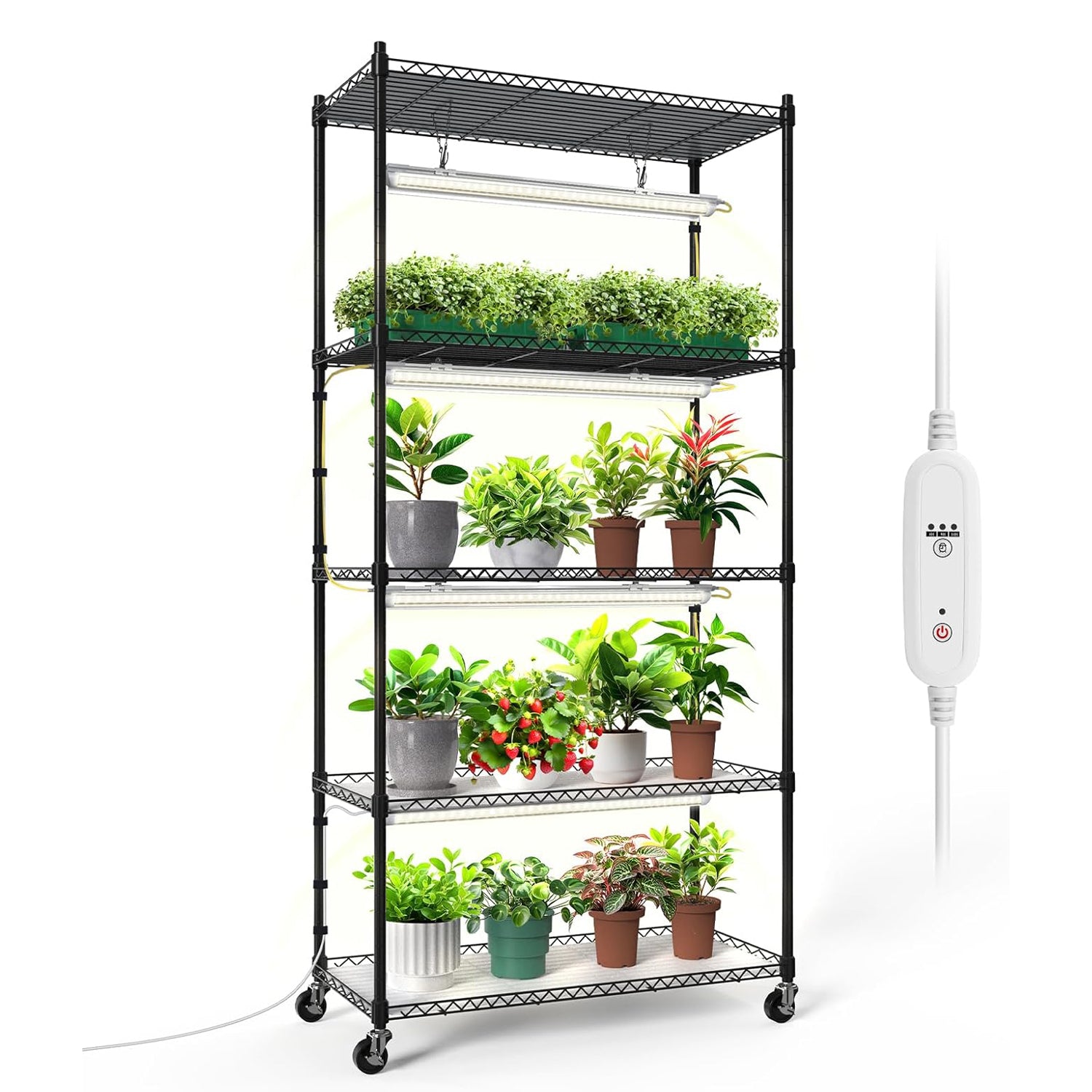 5-Tier Plant Stand with T8 24W Grow Light for Indoor Plants with Wheel