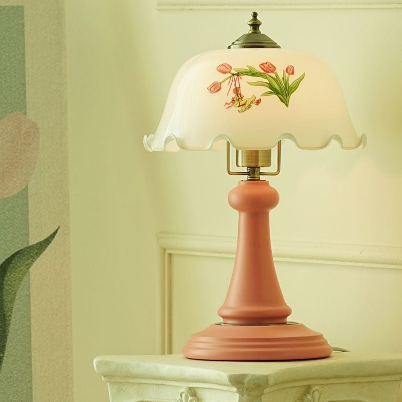American Retro Luxury Flower Lamp Bell Orchid Glass for Bedroom Reading Room - ktvhomes