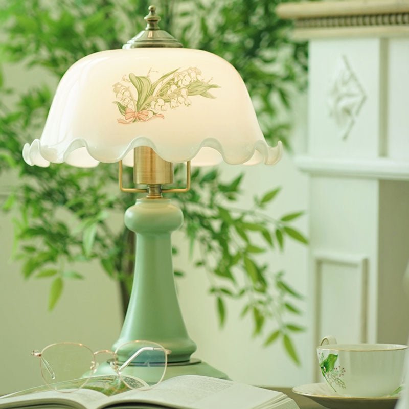 American Retro Luxury Flower Lamp Bell Orchid Glass for Bedroom Reading Room - ktvhomes