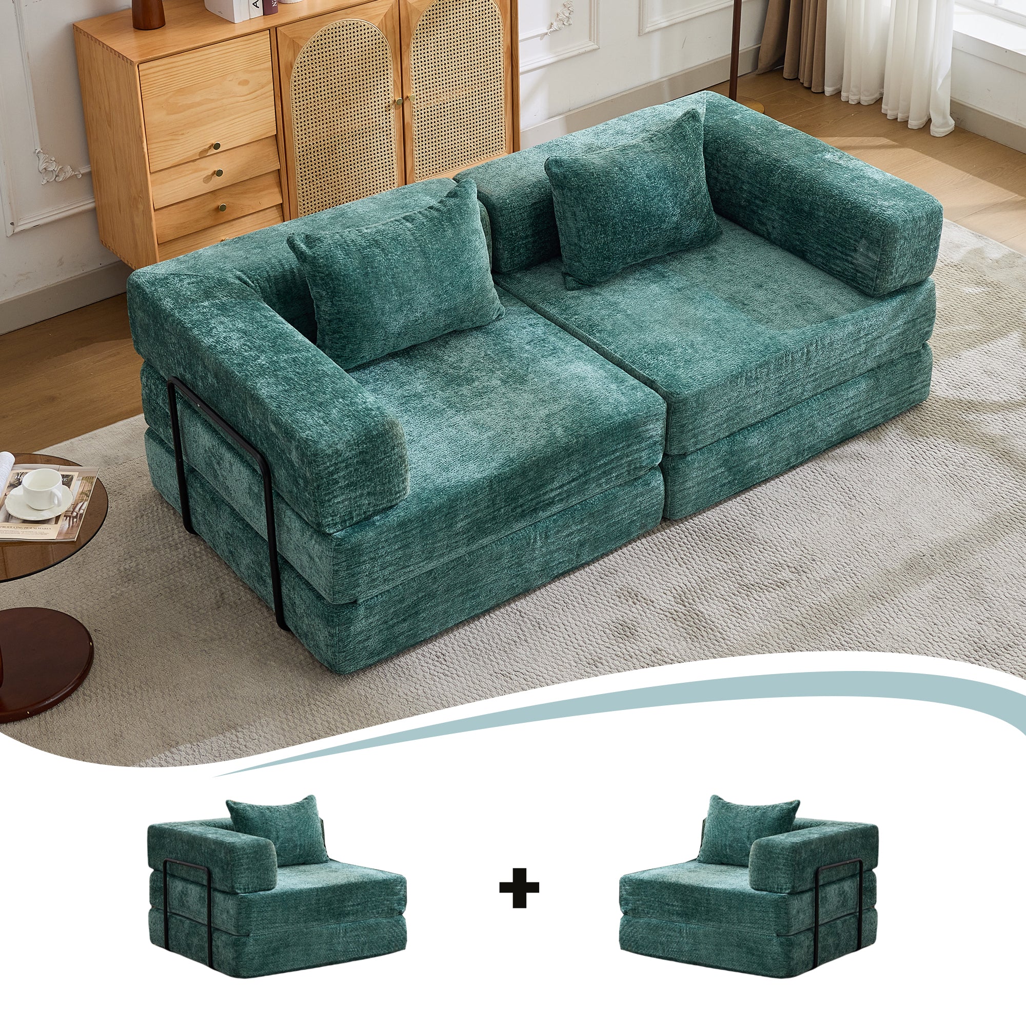 Compression Sofa Convertible Floor Sofa Bed with Fixed-Shape Frame