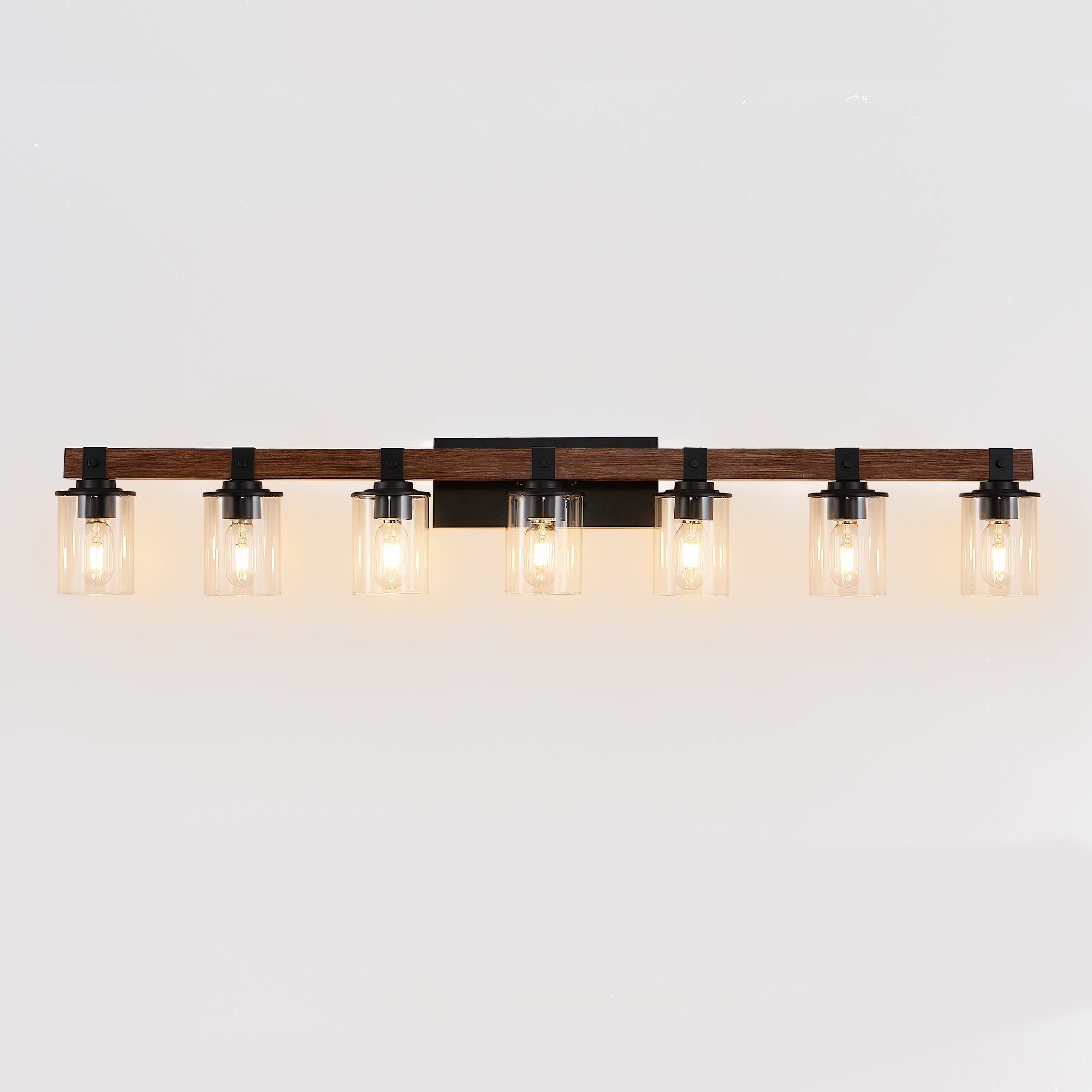 50" Rustic 7-Light Vanity Light, Industrial Bathroom Wall Sconce with Glass Shades