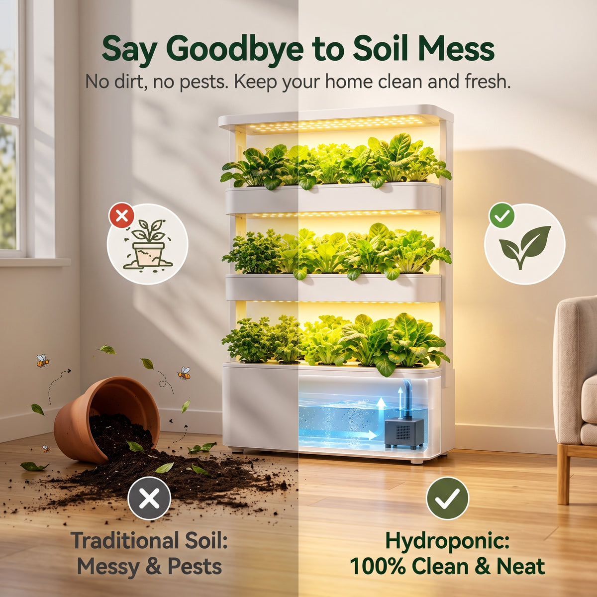 Hydroponic Vertical Vegetable Garden Growing Kit Sytem Tower 64 Holes - G13