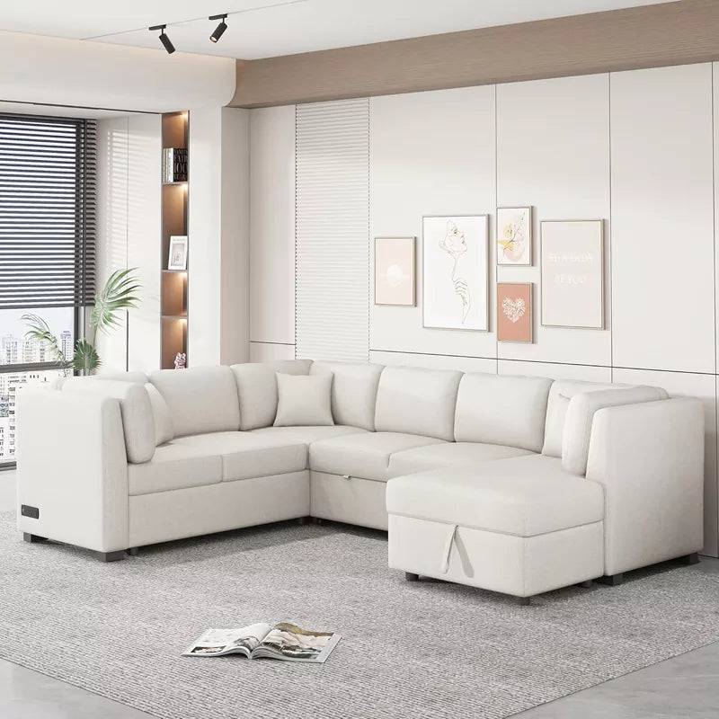 Oversized U Shaped Convertible Sleeper Sectional Sofa Couch With USB