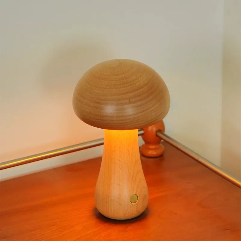 Wooden Mushroom Table Lamp