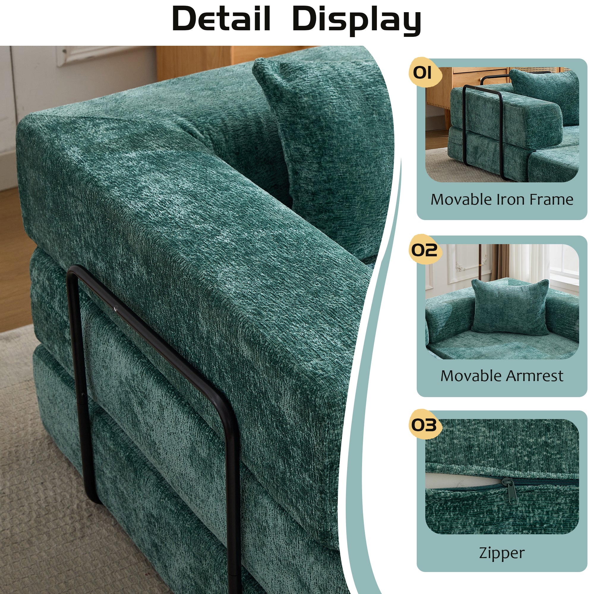 Compression Sofa Convertible Floor Sofa Bed with Fixed-Shape Frame
