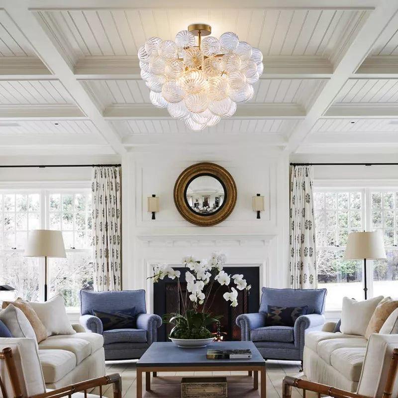 Bubble Glass Ceiling Light Talia Style Brass Finish D24" X H18"-T2