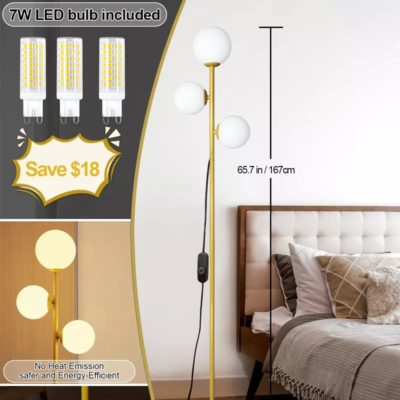 Mid Century Modern Floor Lamp for Living Room 3 Globe Lights