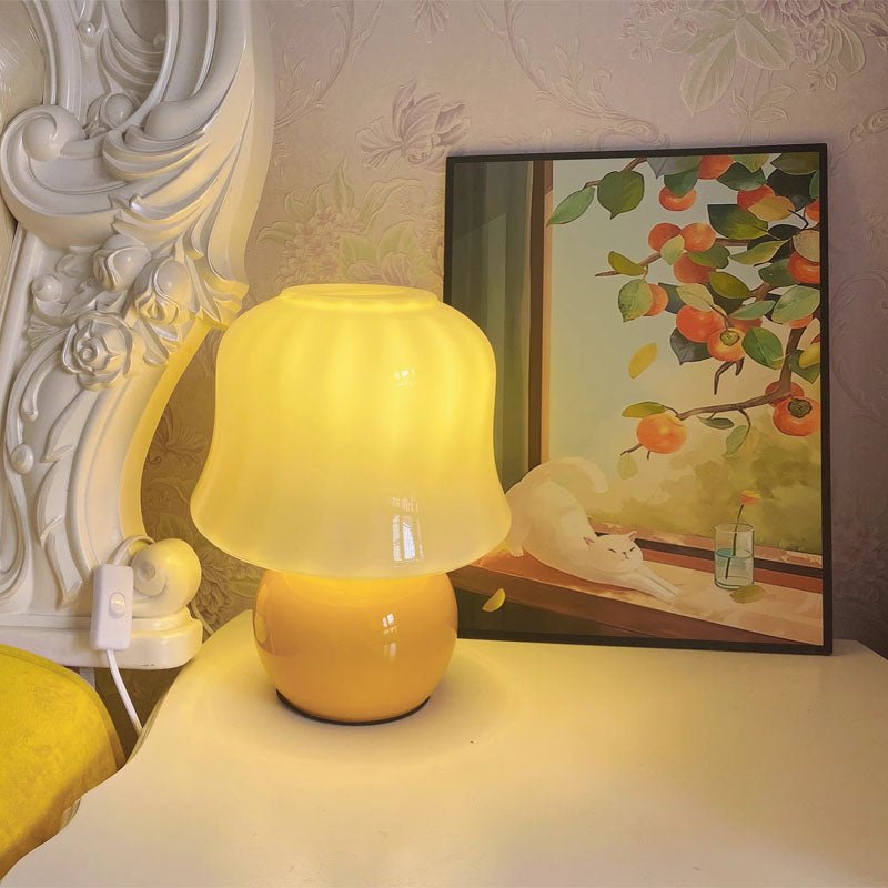 Dimmer Switch Mushroom Table Lamps Natural Ceramic Yellow Decor For Living Room Bedroom - ktvhomes