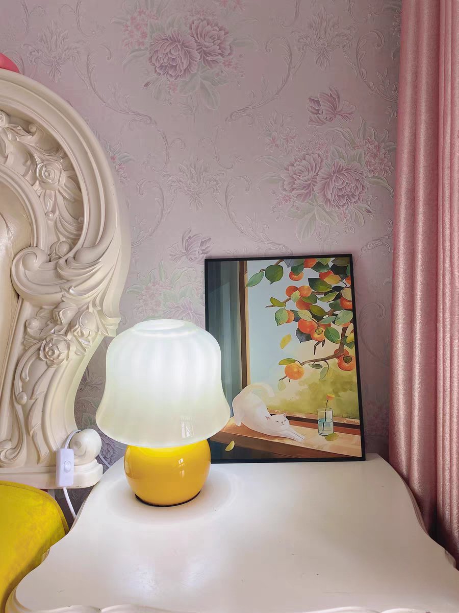 Dimmer Switch Mushroom Table Lamps Natural Ceramic Yellow Decor For Living Room Bedroom - ktvhomes