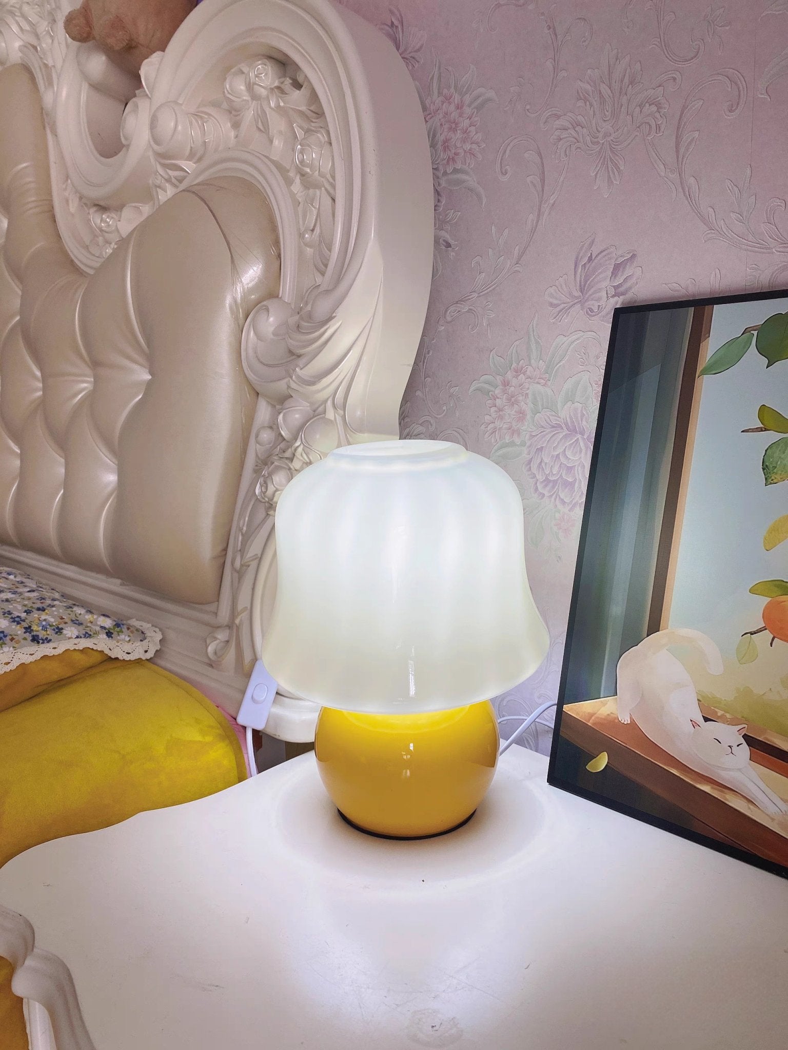 Dimmer Switch Mushroom Table Lamps Natural Ceramic Yellow Decor For Living Room Bedroom - ktvhomes