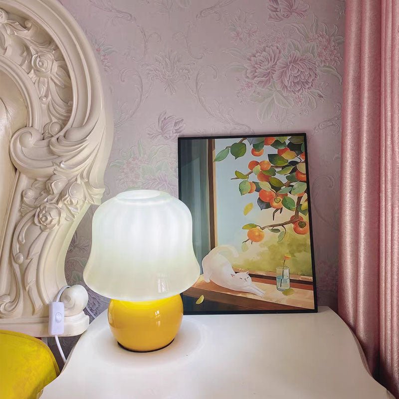 Dimmer Switch Mushroom Table Lamps Natural Ceramic Yellow Decor For Living Room Bedroom - ktvhomes