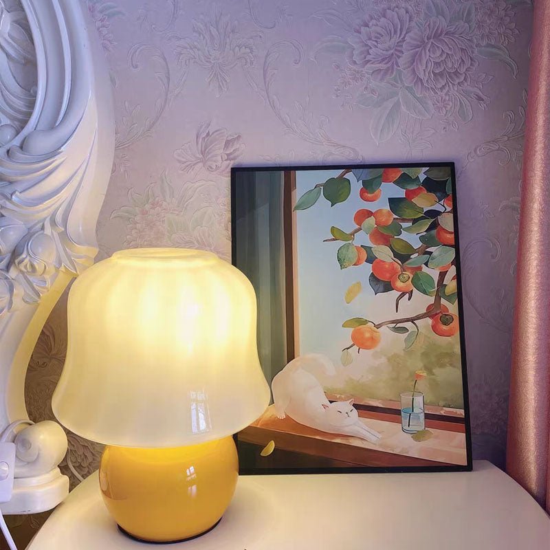Dimmer Switch Mushroom Table Lamps Natural Ceramic Yellow Decor For Living Room Bedroom - ktvhomes