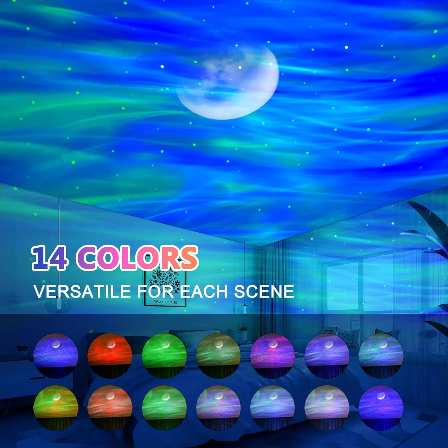 Dual Effect Night Light Aurora and Moon Star Galaxy Projector 14 Colors - ktvhomes