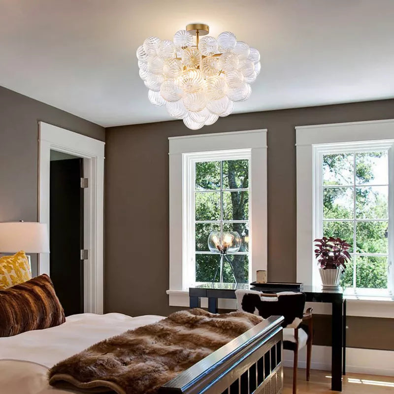 Bubble Glass Ceiling Light Talia Style Brass Finish D24" X H18"-T2