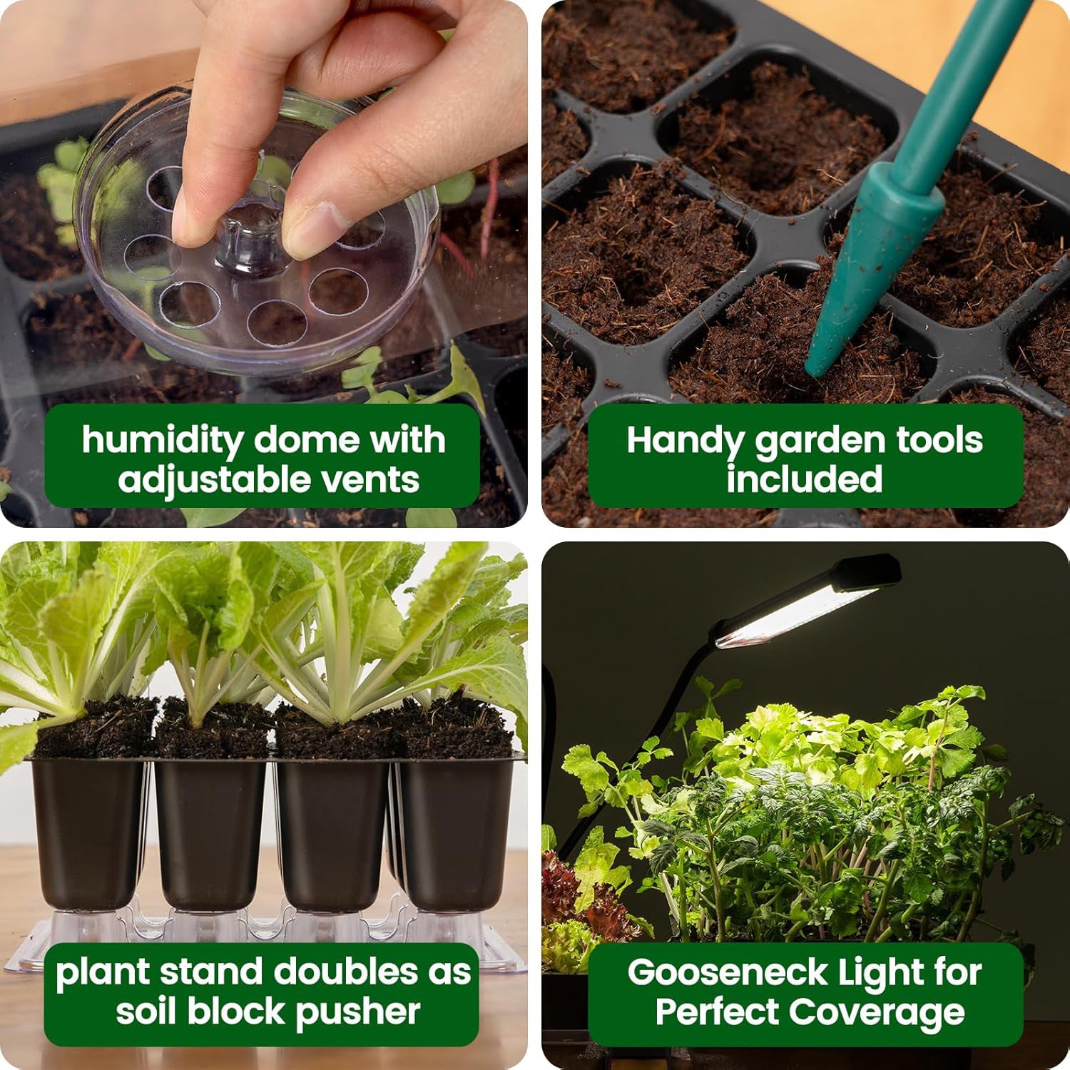 72 Cell Self Watering 3 Seed Starter Trays with Grow Light with Humidity Domes