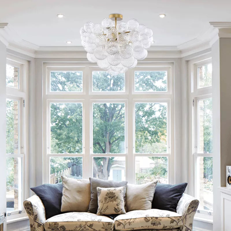 Bubble Glass Ceiling Light Talia Style Brass Finish D24" X H18"-T2