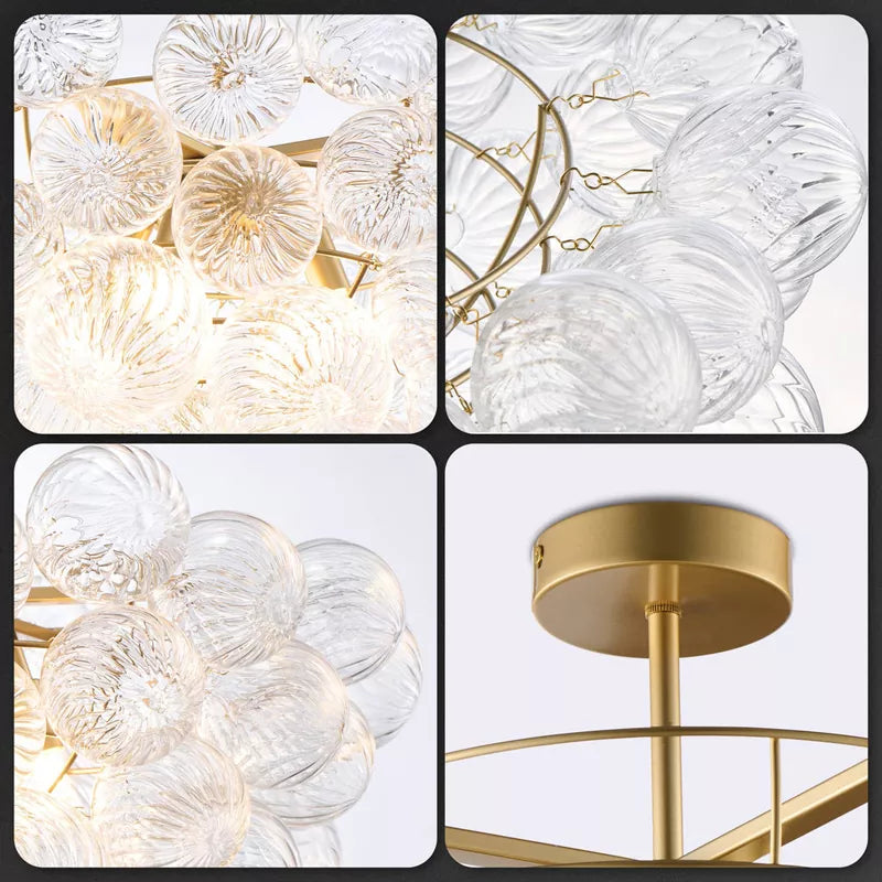 Bubble Glass Ceiling Light Talia Style Brass Finish D24" X H18"-T2