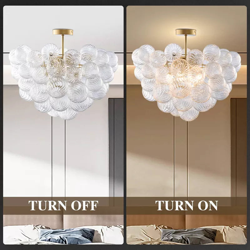 Bubble Glass Ceiling Light Talia Style Brass Finish D24" X H18"-T2