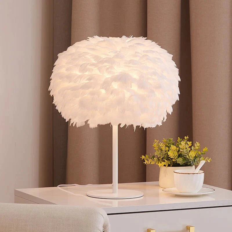 Luxury Nordic Style Hand-woven Feather Table Lamp Warm Romantic Living Room Bedroom Bedside - ktvhomes