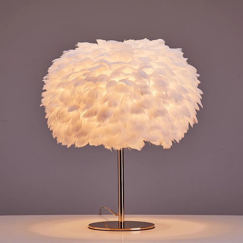 Luxury Nordic Style Hand-woven Feather Table Lamp Warm Romantic Living Room Bedroom Bedside - ktvhomes
