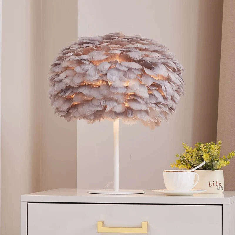 Luxury Nordic Style Hand-woven Feather Table Lamp Warm Romantic Living Room Bedroom Bedside - ktvhomes