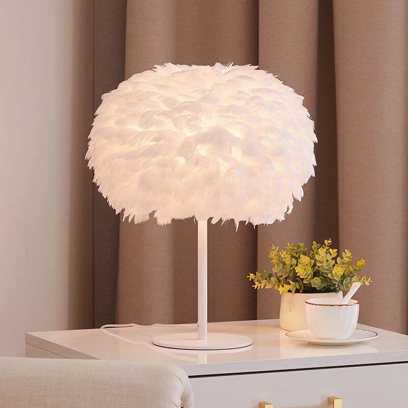Luxury Nordic Style Hand-woven Feather Table Lamp Warm Romantic Living Room Bedroom Bedside - ktvhomes