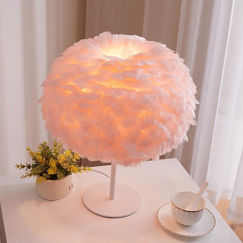 Luxury Nordic Style Hand-woven Feather Table Lamp Warm Romantic Living Room Bedroom Bedside - ktvhomes