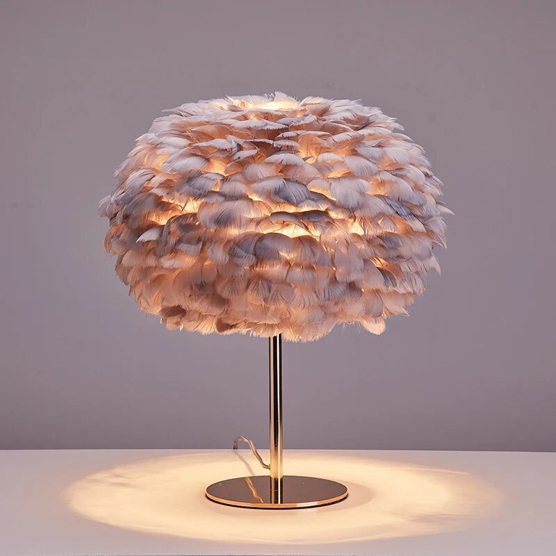 Luxury Nordic Style Hand-woven Feather Table Lamp Warm Romantic Living Room Bedroom Bedside - ktvhomes
