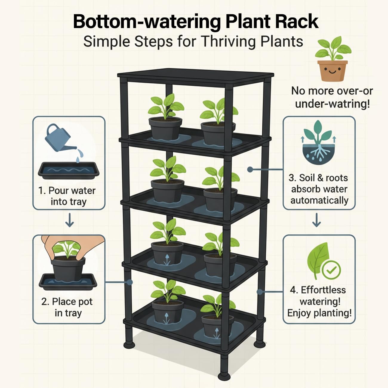5-Tier Seed Starter Trays Plant Stand with LED Grow Light (Auto-Timer)