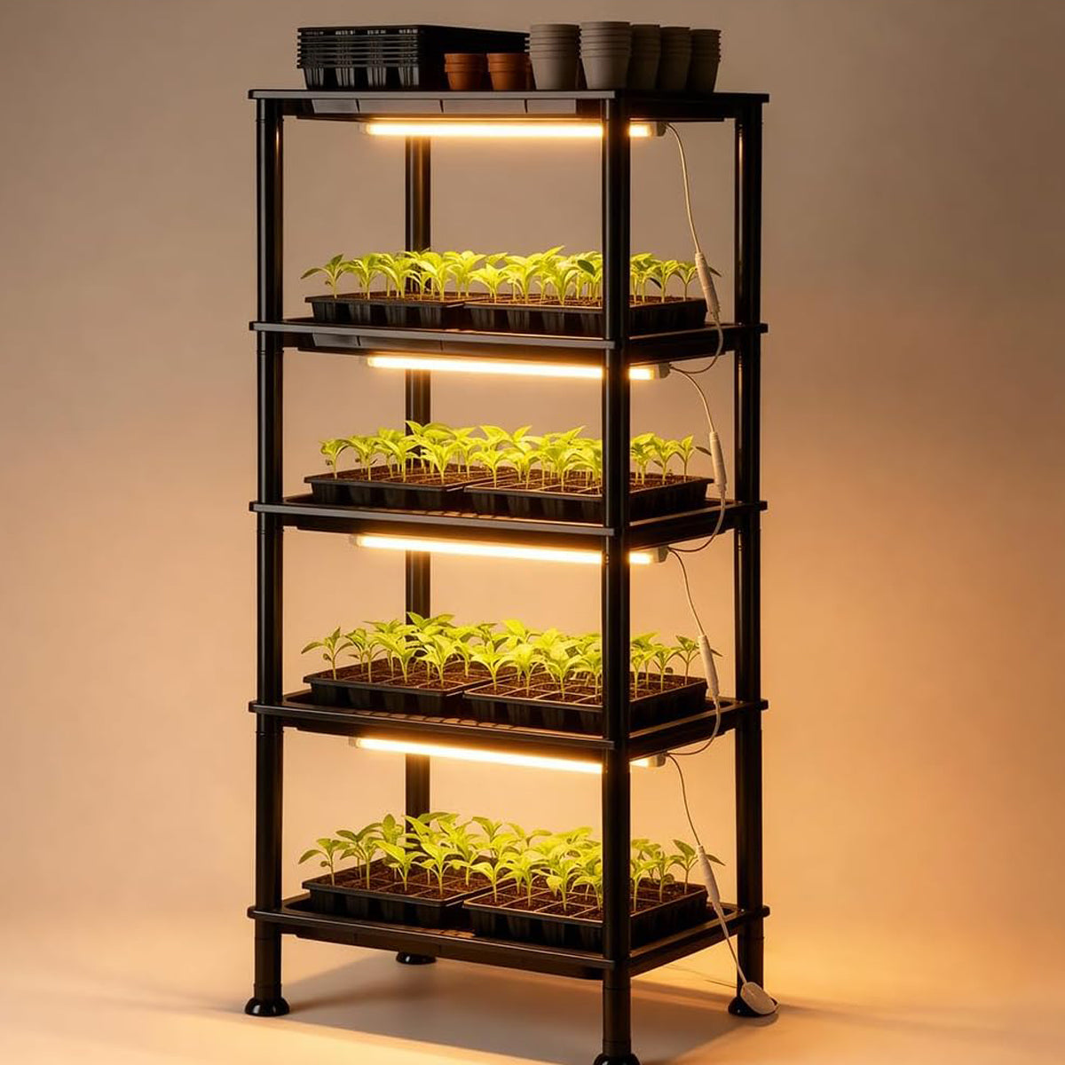 5-Tier Seed Starter Trays Plant Stand with LED Grow Light (Auto-Timer)