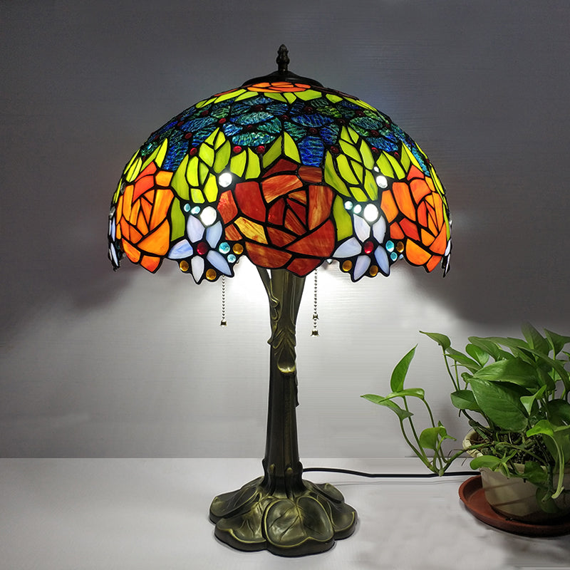 Tiffany Antique Table Lamps Colorful Glass Rose Pastoral Bar Cafe Bedroom For Sale