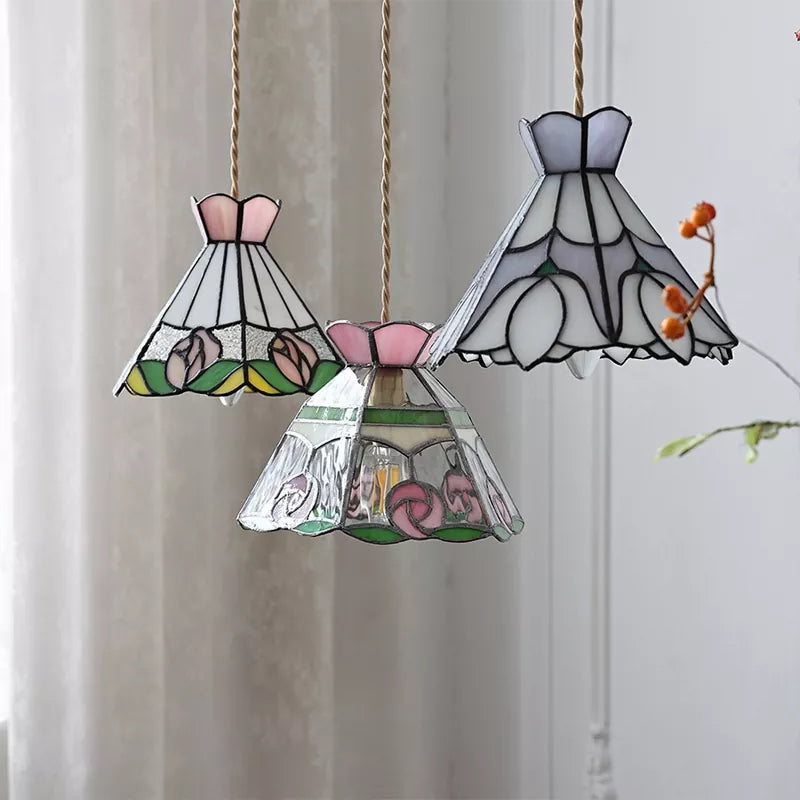 Europe France Style LED Pendant Light Tiffany Color Copper Glass Lampshade