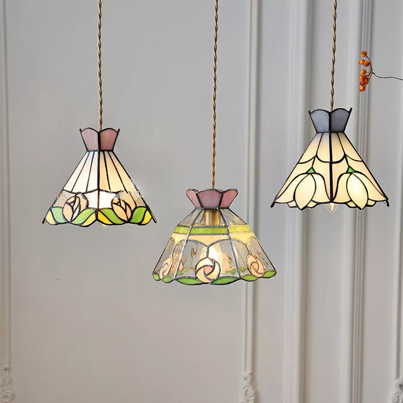 Europe France Style LED Pendant Light Tiffany Color Copper Glass Lampshade