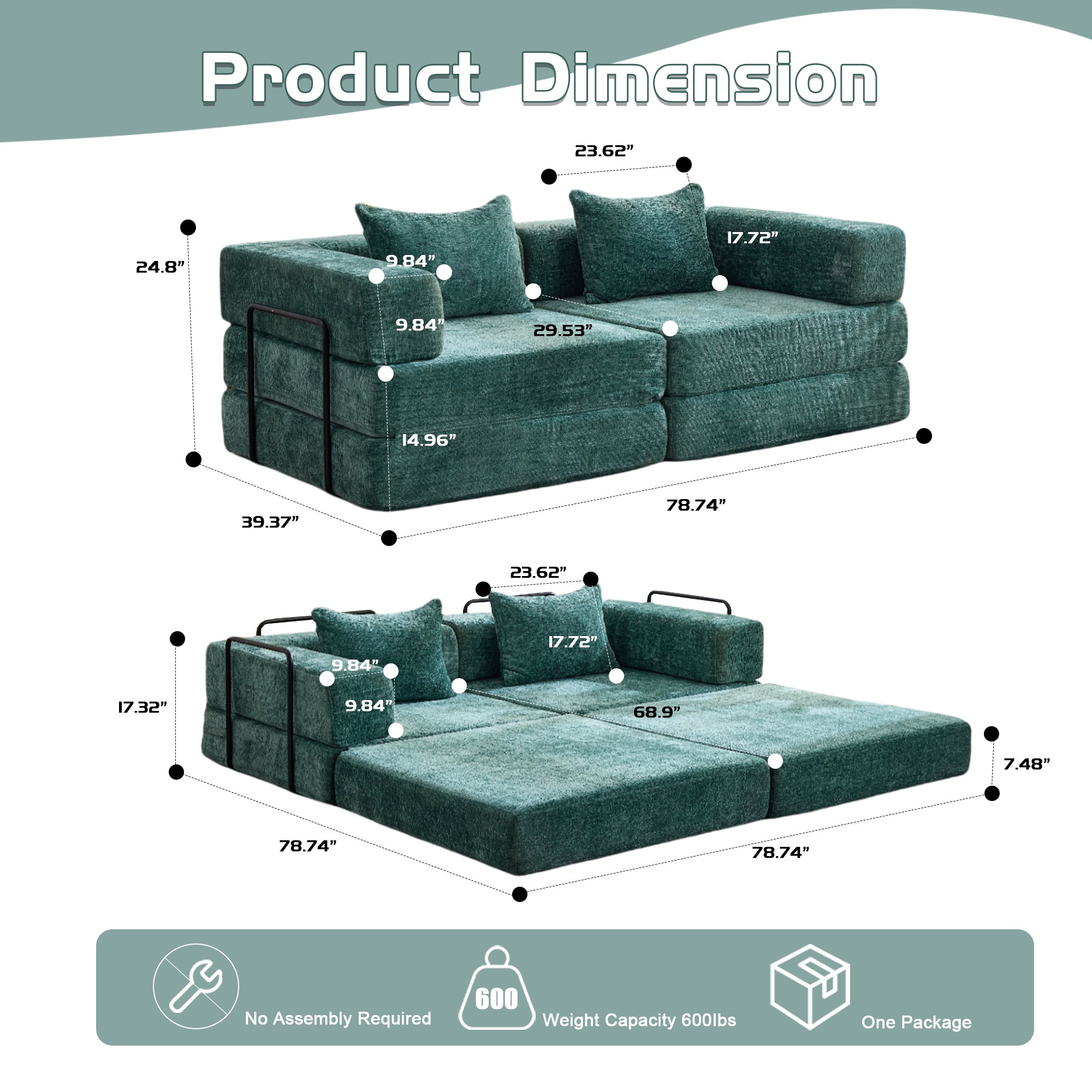 Compression Sofa Convertible Floor Sofa Bed with Fixed-Shape Frame