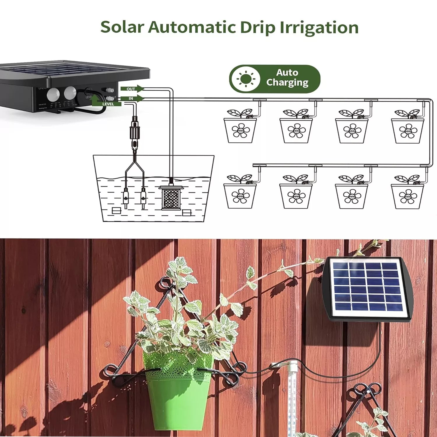 Solar Powered Automatic Drip Irrigation Kit for Plants on the Balcony