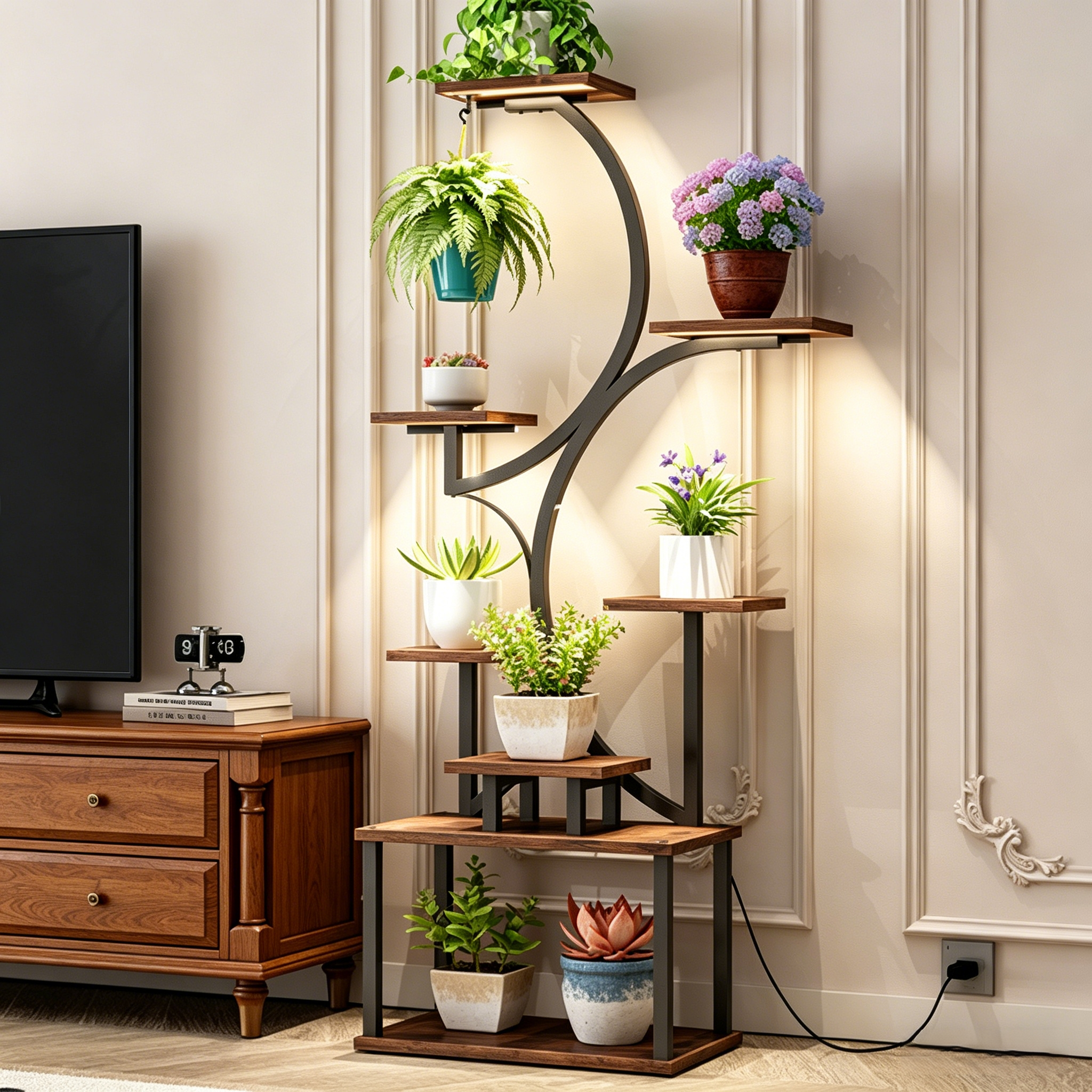 62" Tall Plant Shelf Lighted Corner Plant Stands for Indoor Growing