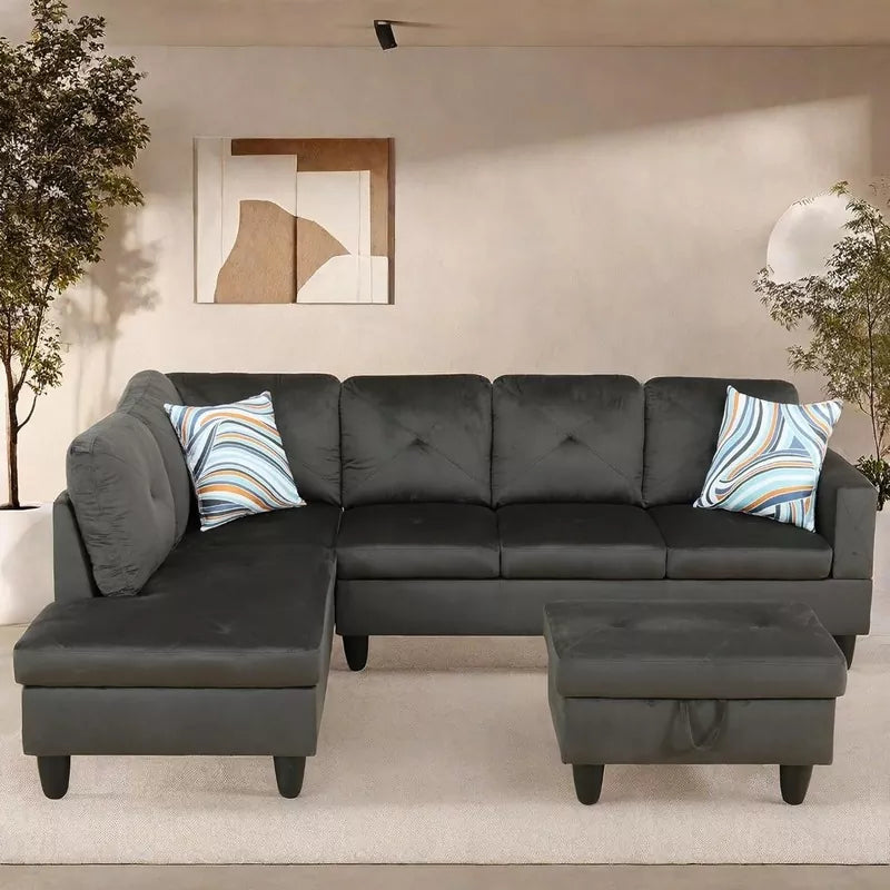 L Shaped Sectional Couches Sofa with Ottoman Storage