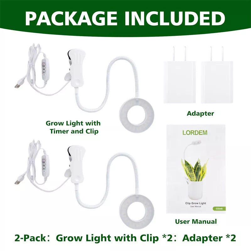 Full Spectrum Pot Clip LED Plant Growth Light 2 Pack