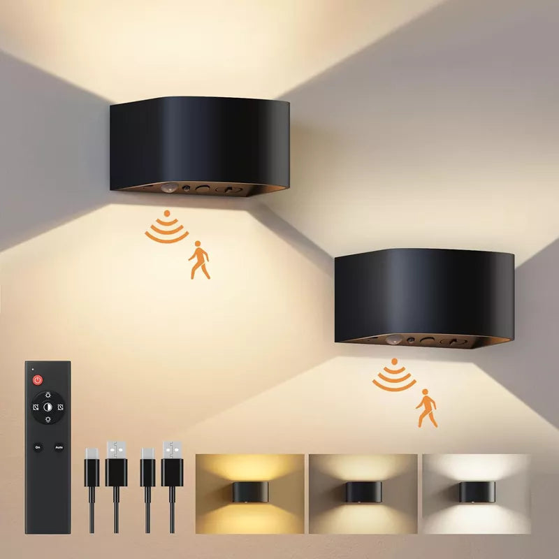 Motion Sensor Wall Light with Remote Control 3 Colors Wireless 2 Pack