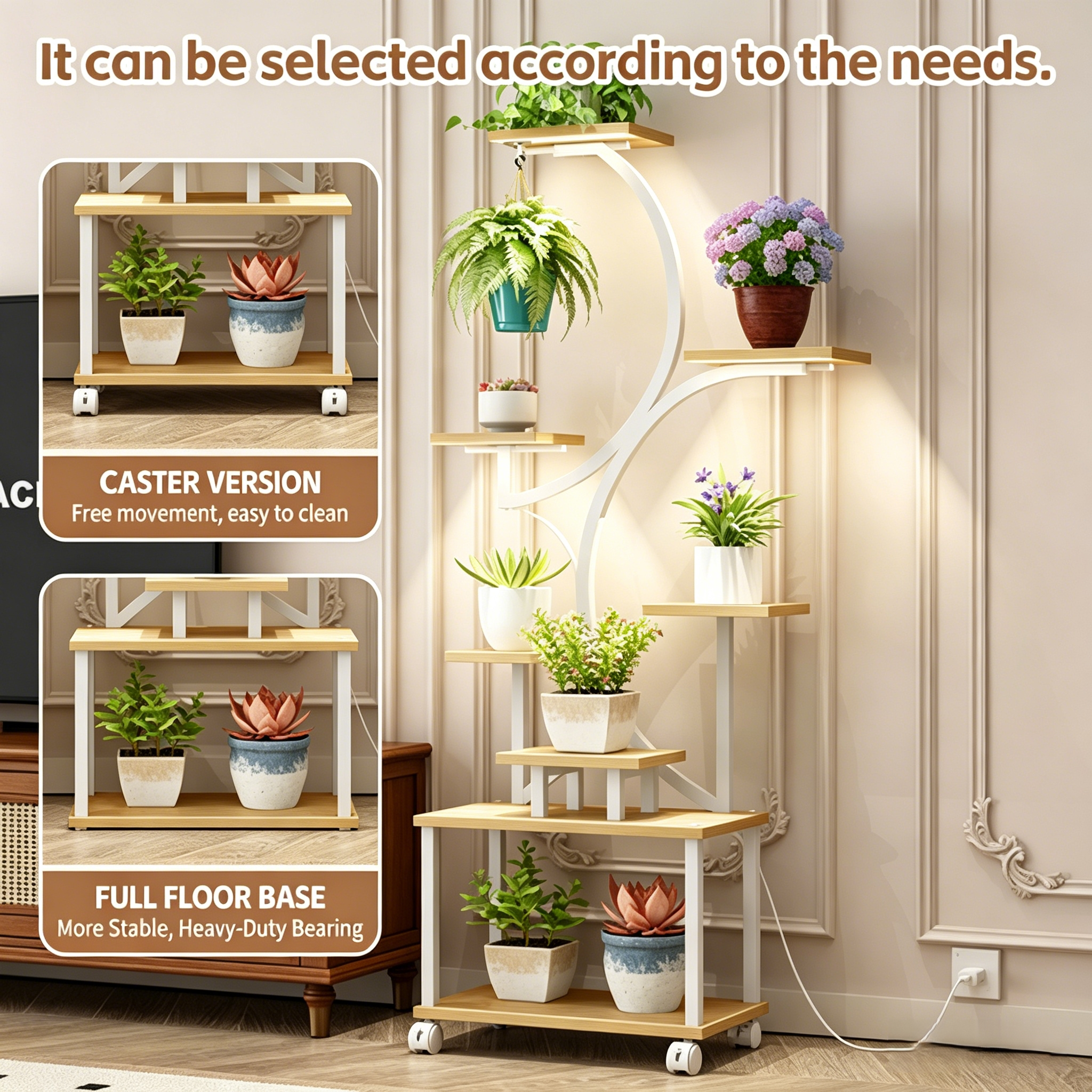 62" Tall 8-Tier Holder Plant Shelf Lighted Corner Plant Stands for Indoor Growing