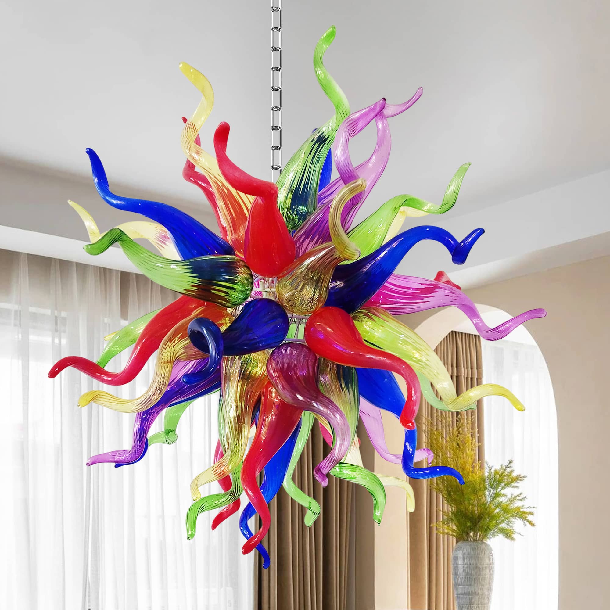 Multi-Colors Blown Glass Chandelier Chihuly Style