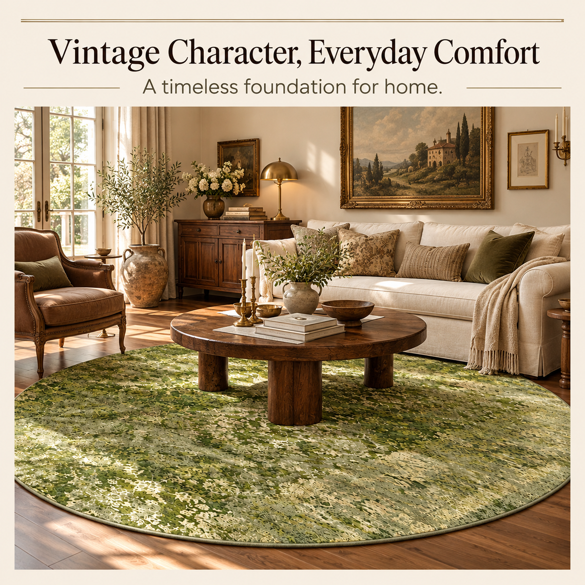 Vintage Persian Washable Round Rug for Living Room & Bedroom - C2