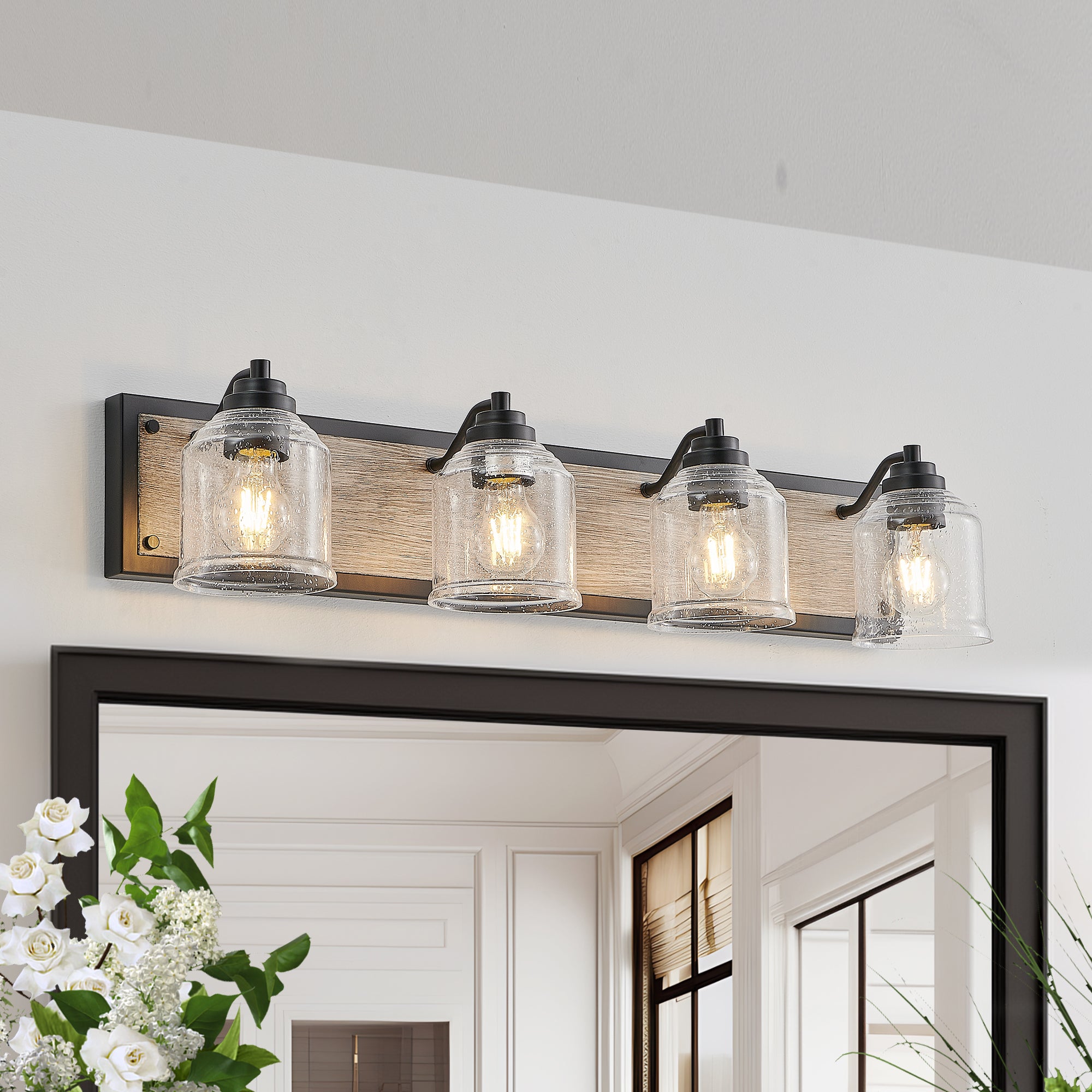 32" Farmhouse Vanity Light Fixture 4-Light Bathroom Wall Sconce