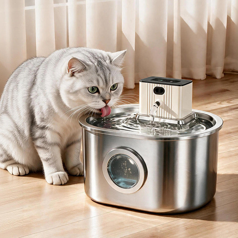 Stainless Steel Pet Water Fountain Rechargeable Filtered Cat & Dog -P3