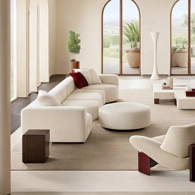 Minimalist Cream Boucle Beige Modern Curved Sofa for Home Luxury