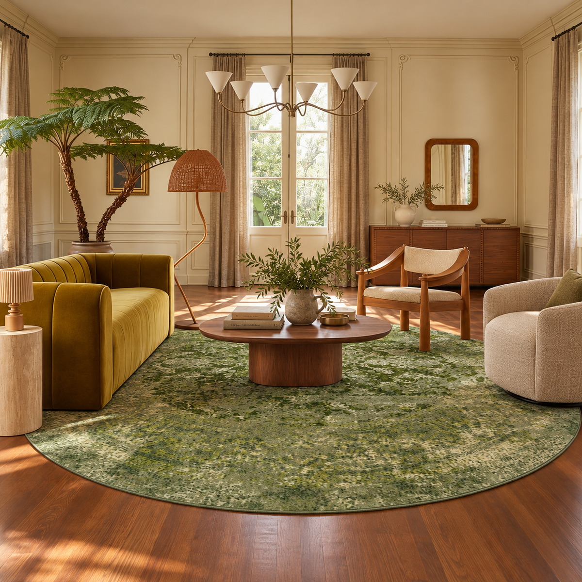Vintage Persian Washable Round Rug for Living Room & Bedroom - C2
