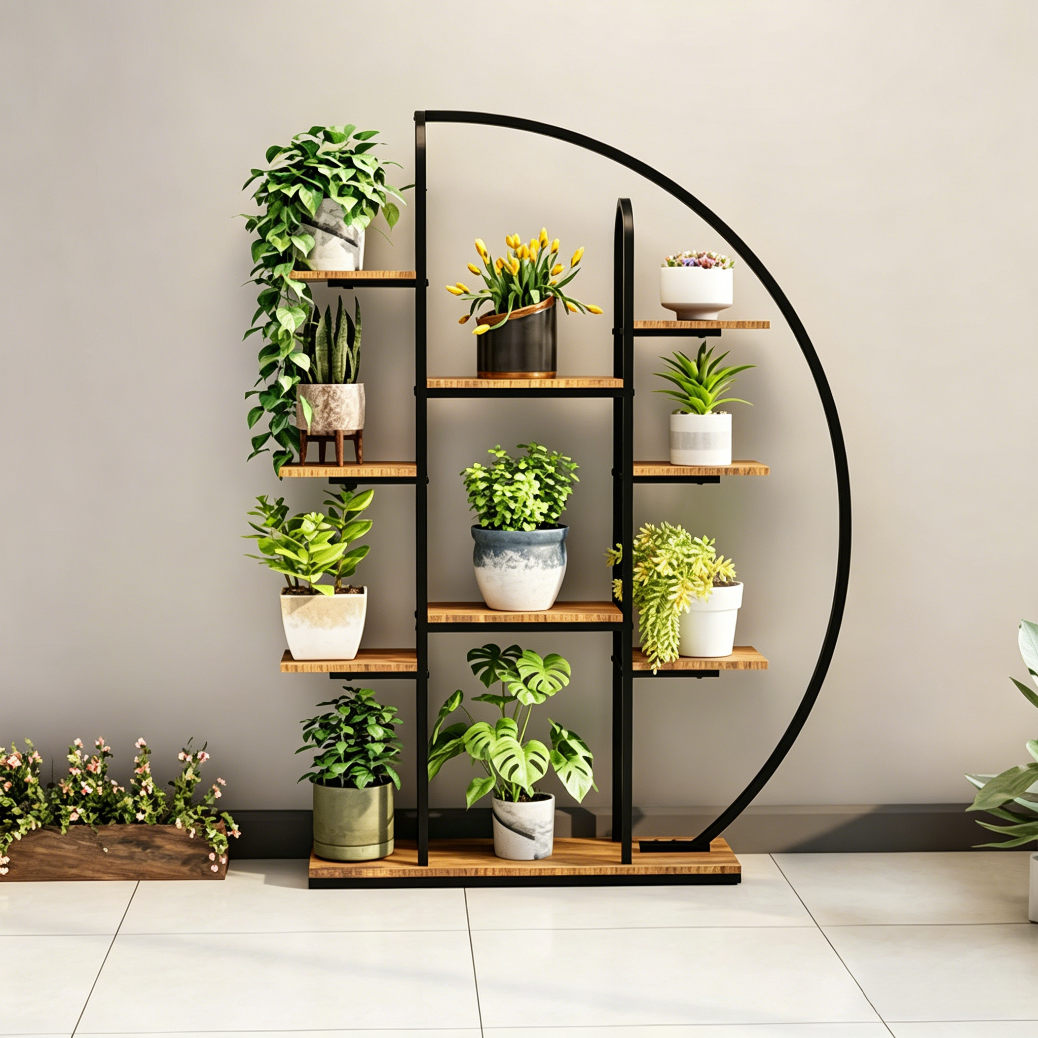62.2 Inch Tall 9 Tier Metal Indoor Plant Stand with Grow Lights